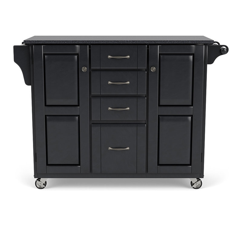 Littrell-a-Cart Kitchen Island with Granite Top Base Color: Black