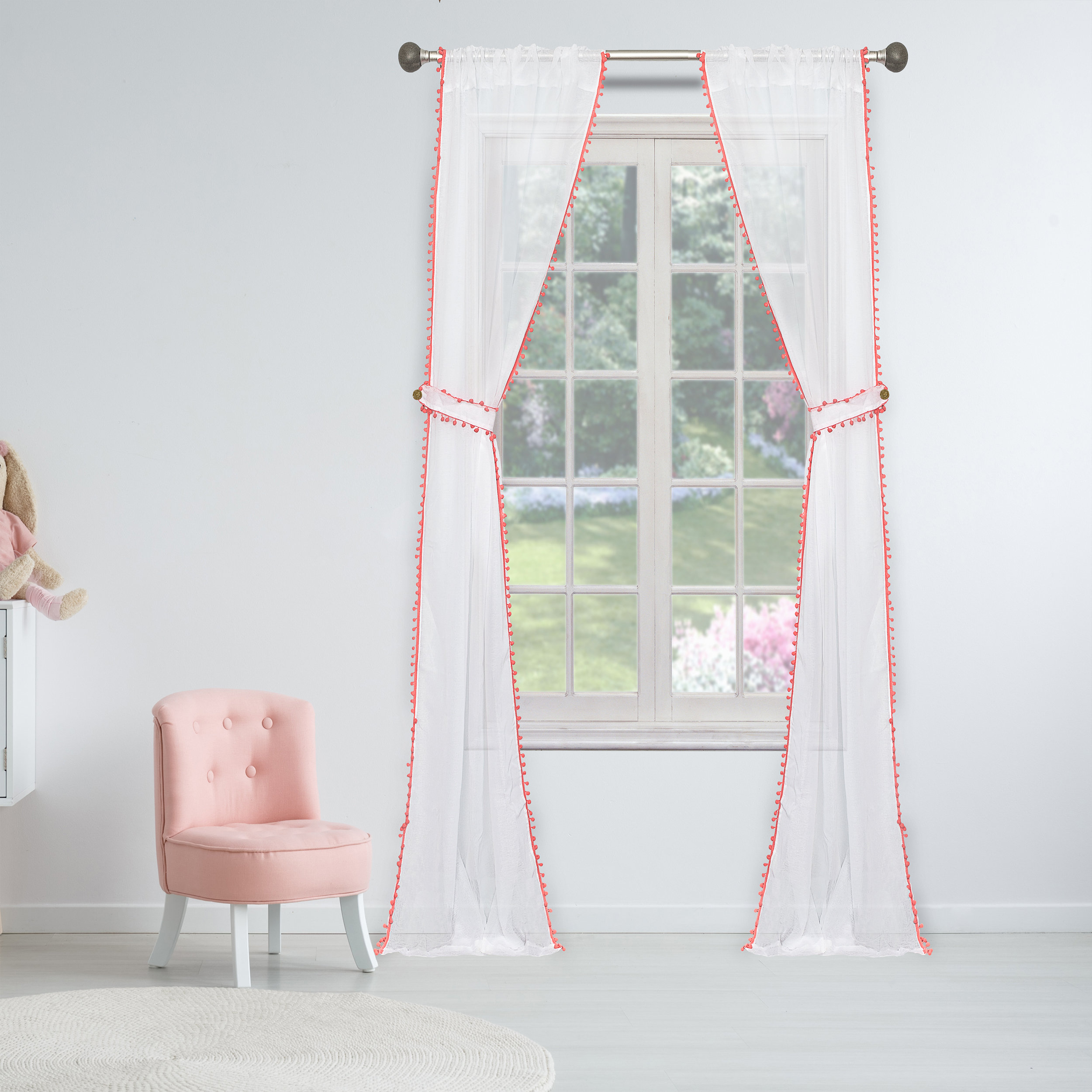 Greyleigh New Milford Trim Solid Semi Sheer Rod Pocket Panel Pair