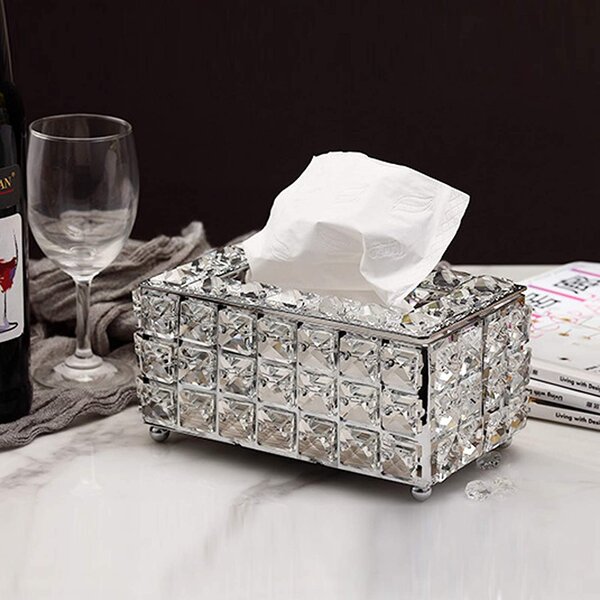 Elegant Tissue Box For Paper Towel Gold Silver Storage Boxes Container Napkins Holder Case Organizer Home Hotel Bar Car Supplies-Silver Blue
