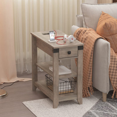 Set of 2 End Tables With Charging Station And Storage