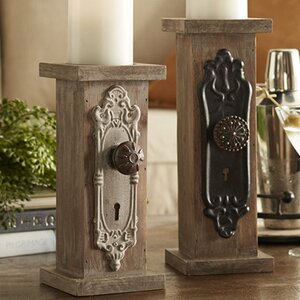 Door Knob Wood/Metal Candlestick Set