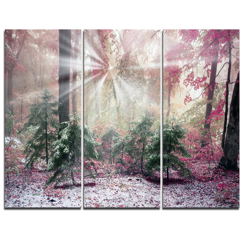 Designart Purple Forest With Sun Rays 3 Piece Graphic Art On