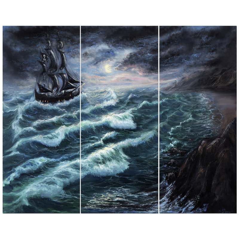 East Urban Home Pirate Ship Under Stormy Cloud Oil Painting