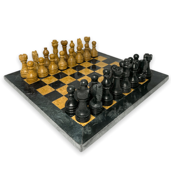 Handcrafted Chess pieces board game set Marble Stone Art Unique India 8X8 Inches 