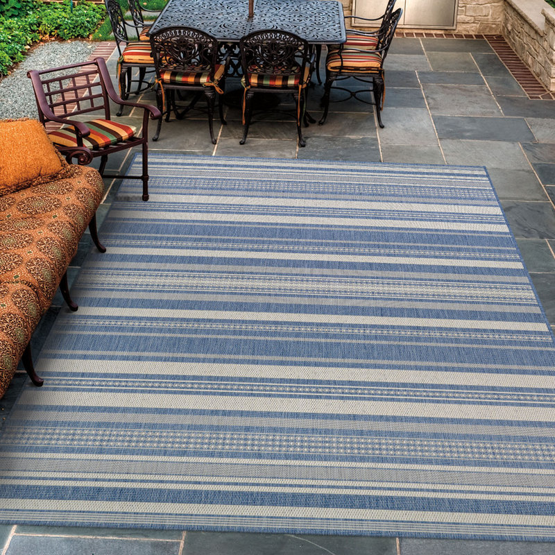 Sania Striped Champagne Blue Indoor Outdoor Area Rug Rug Size: Rectangle 2' x 3'7"