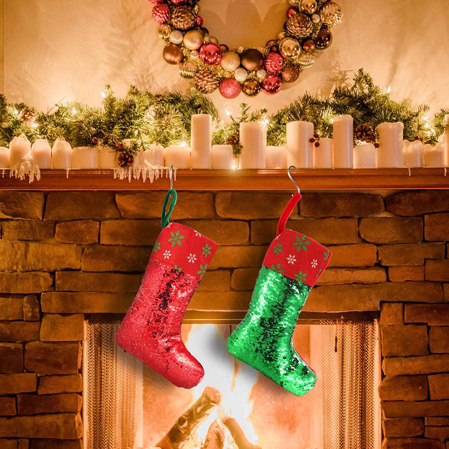 The Holiday Aisle® 2 Pieces Sequin Reversible Classic Glittery Christmas Hanging Stockings 18