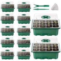 144 Cells 12-Pack Seed Trays Seedling Starter Tray ,Humidity Adjustable Plant Tray Kit with Dome and Base Greenhouse Grow Set,Micro-Propagator for Seedling Growth Start Green 