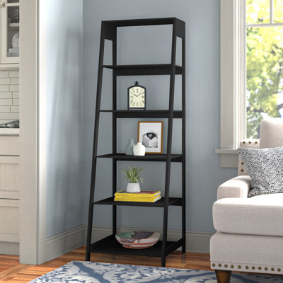Arjet 5-Tier Ladder Bookshelf - Freestanding Wooden Bookcase Frame with Leaning Look - Shelves