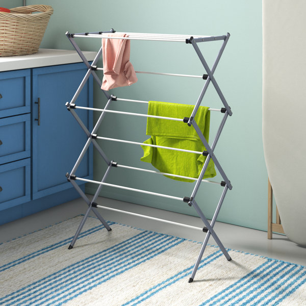 Folding 10 Rod Metal Clothes Drying Rack Laundry Stand with Rustproof Coating 