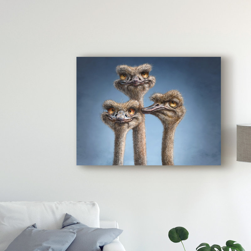 World Menagerie Ostrich Trio Acrylic Painting Print On Wrapped