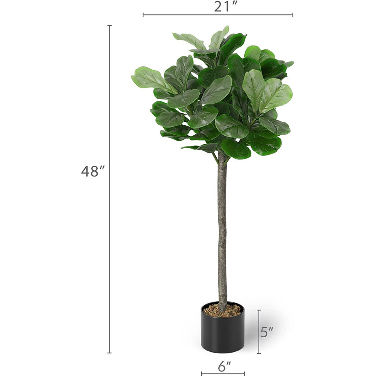 Primrue 4 Feet (48) Fiddle Leaf Fig Tree Artificial, Large Faux House ...