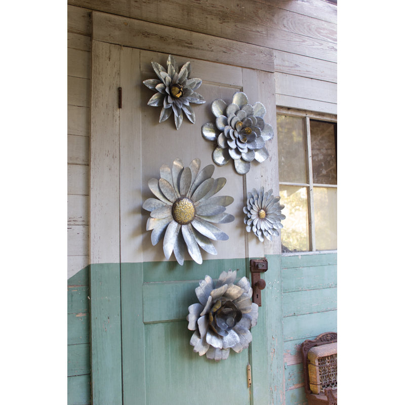 August Grove 5 Piece Galvanized Metal Flower Hanging Wall Decor