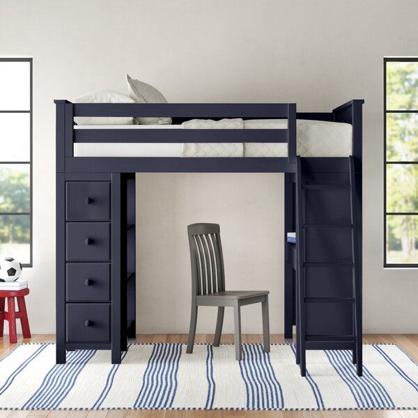 Kids Solid Gray Wood Loft Twin Bunk Bed Frame with Under Bed Storage Shelves NEW 