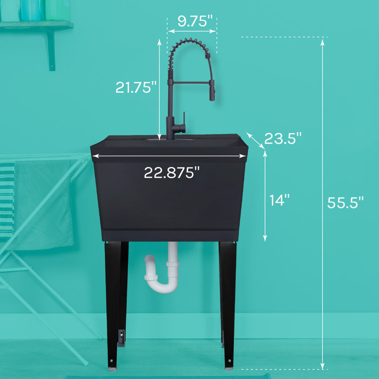 Utility Sink 22 875 In X 23 5 In Black 19 Gallon Thermoplastic Utility Sink Set With High Arc Matte Black Coil Pull Down Faucet Reviews Wayfair Utility Sink 22 875 In X 23 5 In Black 19 Gallon Thermoplastic Utility Sink Set With High Arc Matte Black Coil Pull Down Faucet Reviews Wayfair