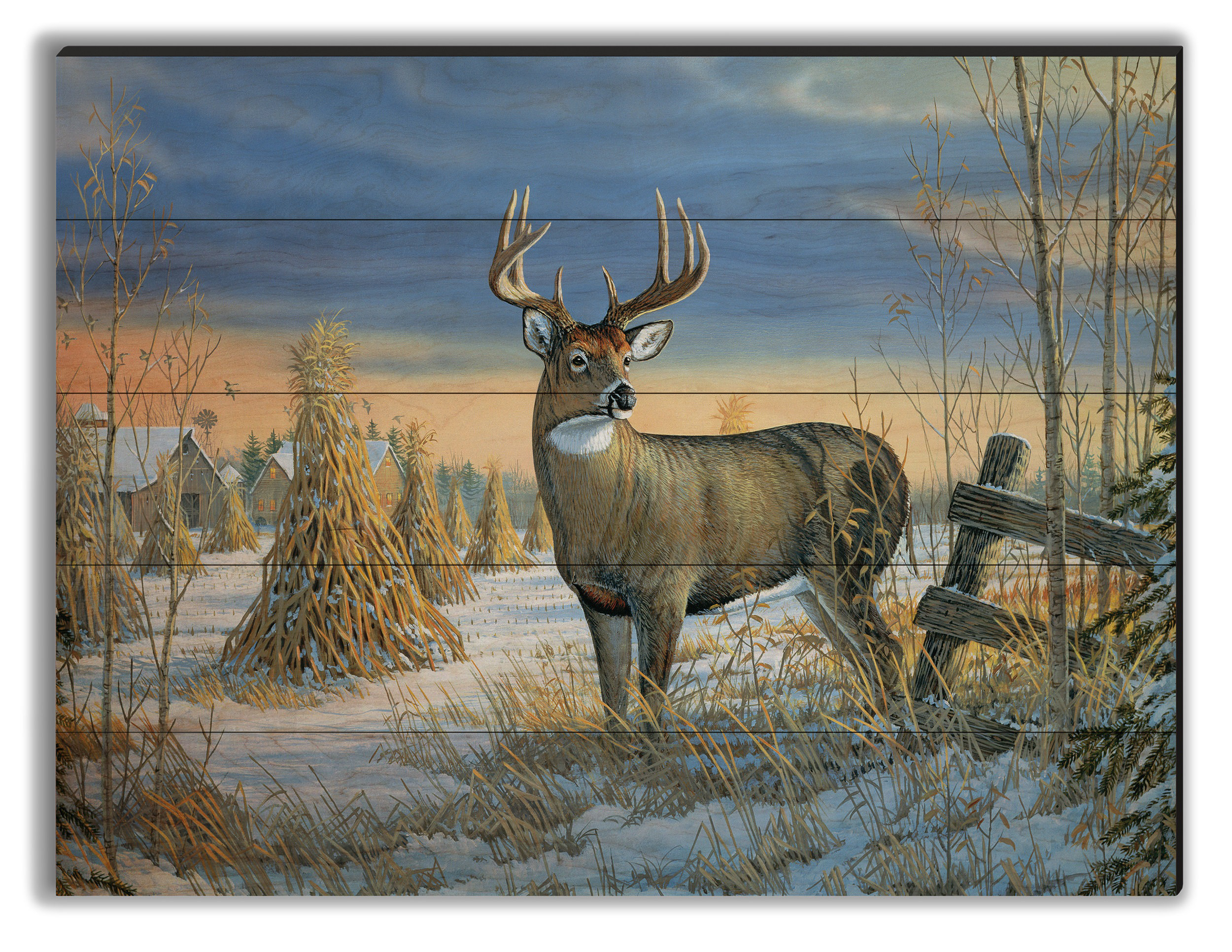 Stag Deer Wildlife Winter Print SINGLE CANVAS WALL ART Picture Grey 