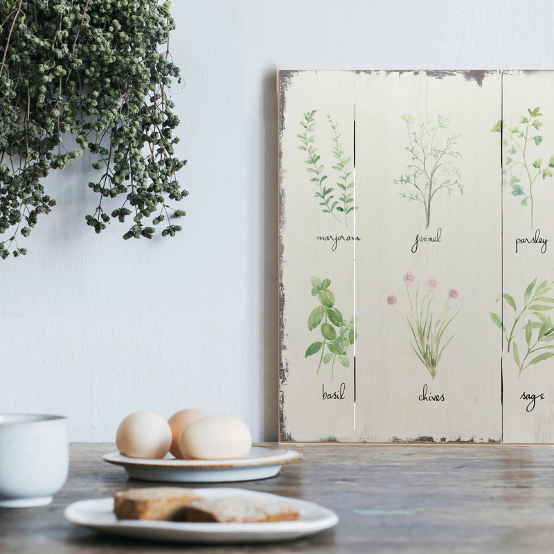 Gracie Oaks Kitchen Herbs And Spices Wooden Plaque Botanical Print