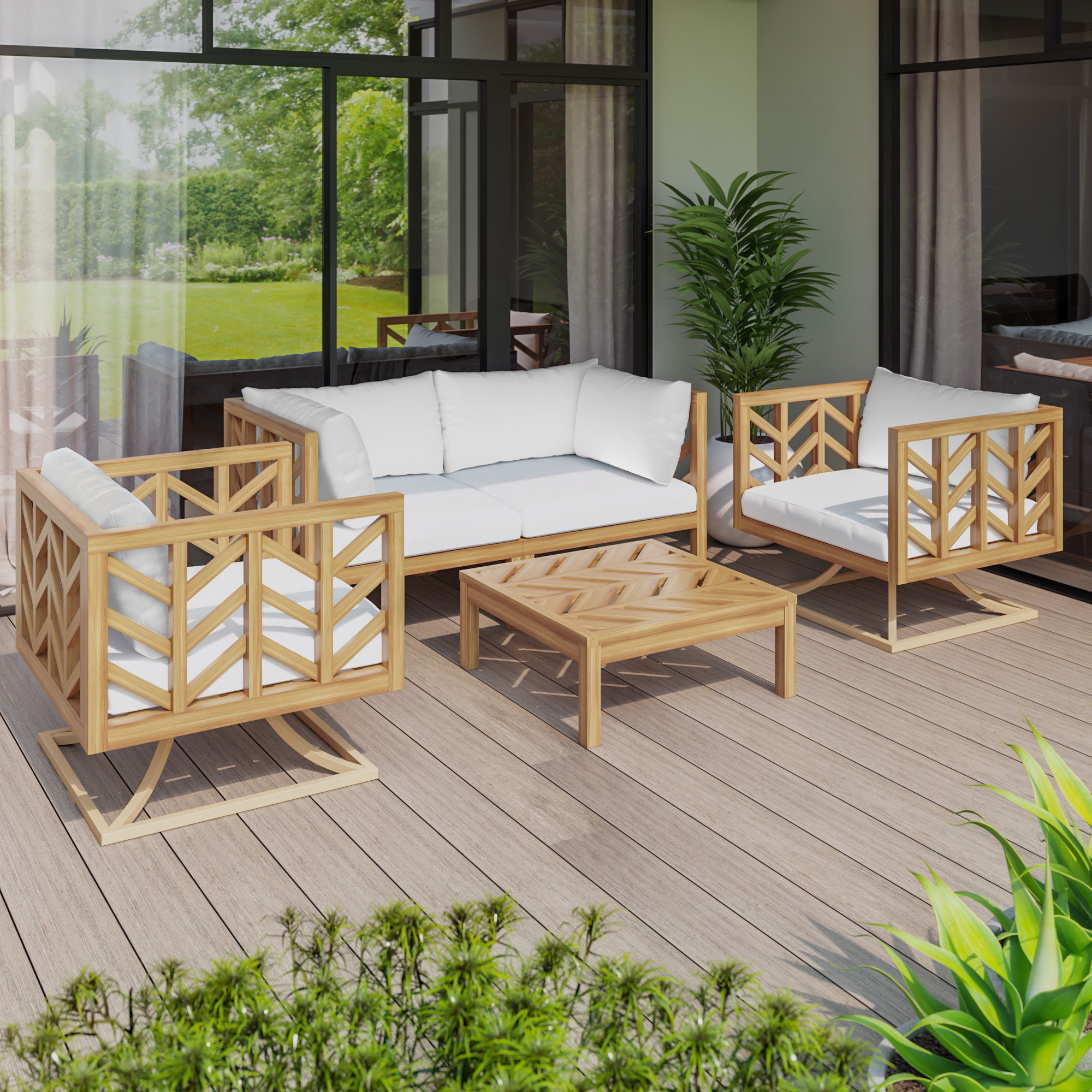 Corrigan Studio® Jacelyn 5 Piece Acacia Outdoor Conversation Set With