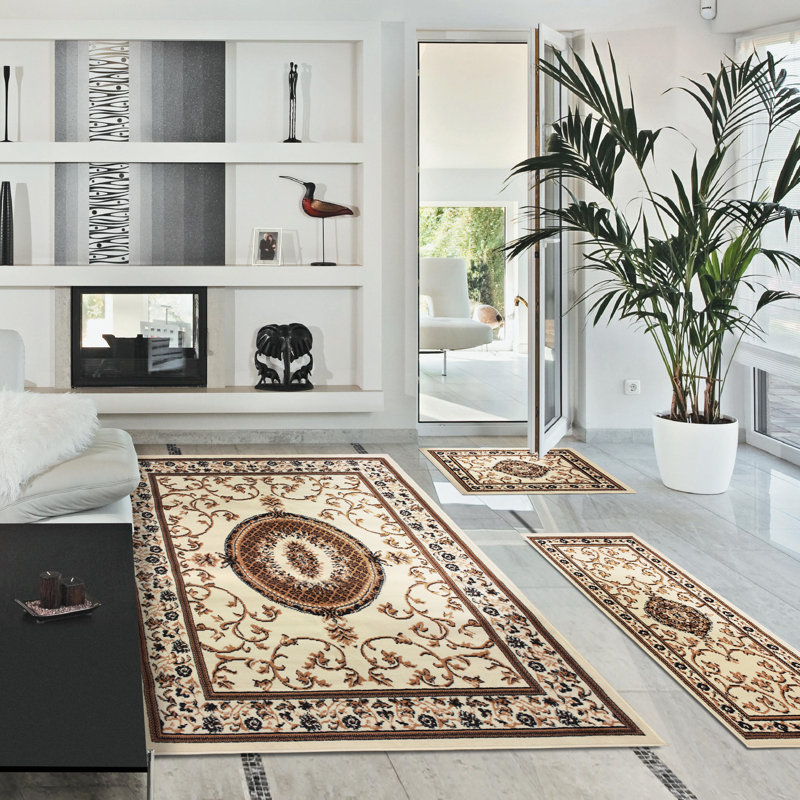Astoria Grand Dodington 3 Piece Oriental Ivory Area Rug Set