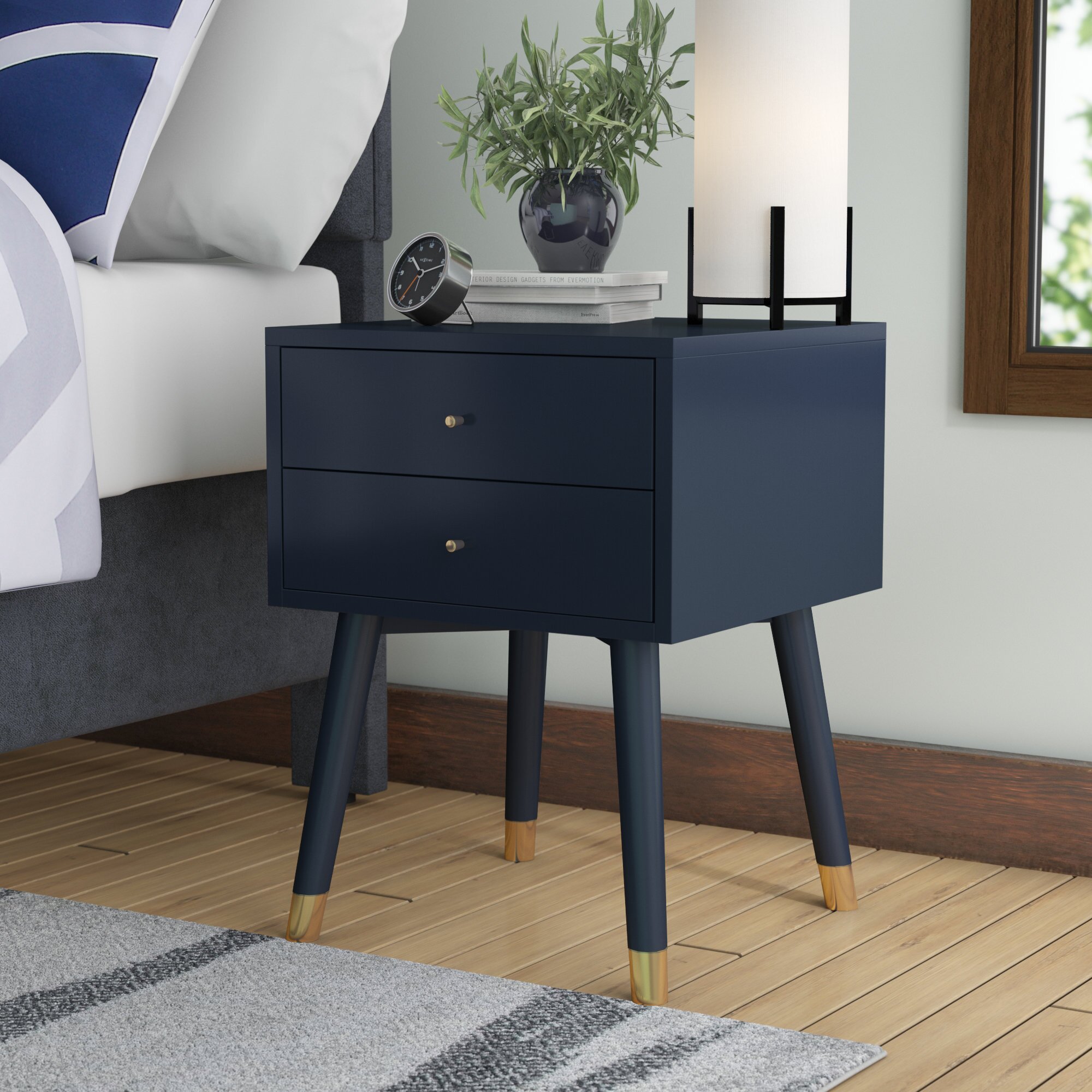 2 Modern Black Small Side End Bedside Table Bedroom Night Stand 2 Drawer Shelf Home Garden Nightstands