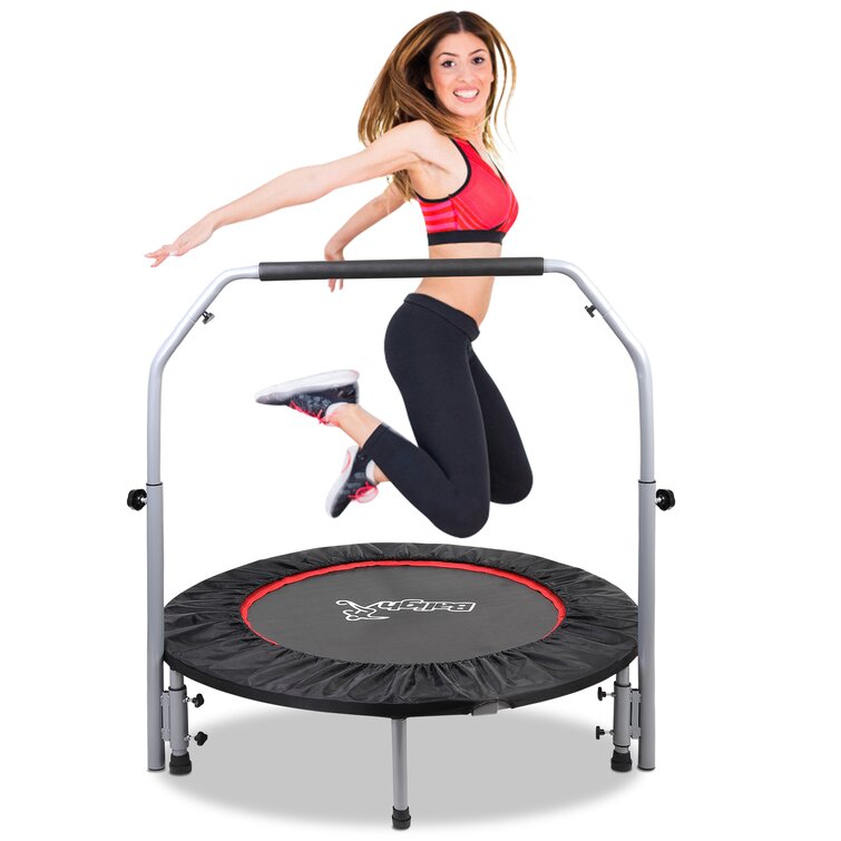 Exercise Trampoline for Home/Indoor Workout Fitness Rebounder with Adjustable Foam Handlebar & Resistant Band GYMAX 40 Folding Mini Trampoline 