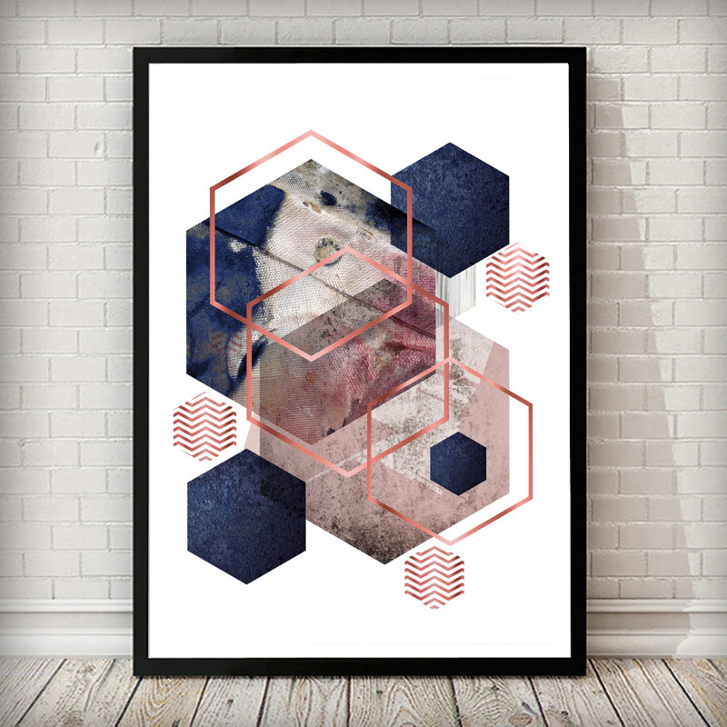 East Urban Home Geometrical Hexagon Rose Gold Navy Blue Copper Blush Pink Framed Graphic Art Print Wayfair Co Uk Navy blue wall art #10693. geometrical hexagon rose gold navy blue copper blush pink framed graphic art print
