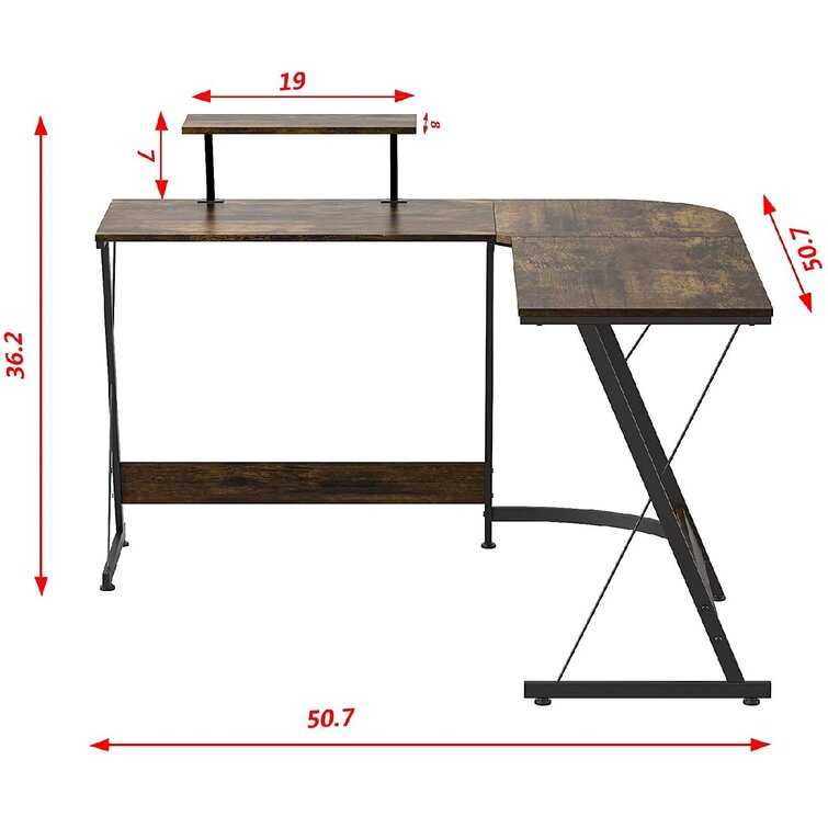 L-Shaped Computer Corner Desk with Large Reversible Monitor Stand,Modern Office Writing Workstation,Home Gaming Table,Easy to Assembly&Space Saving,50 50,Rustic Brown