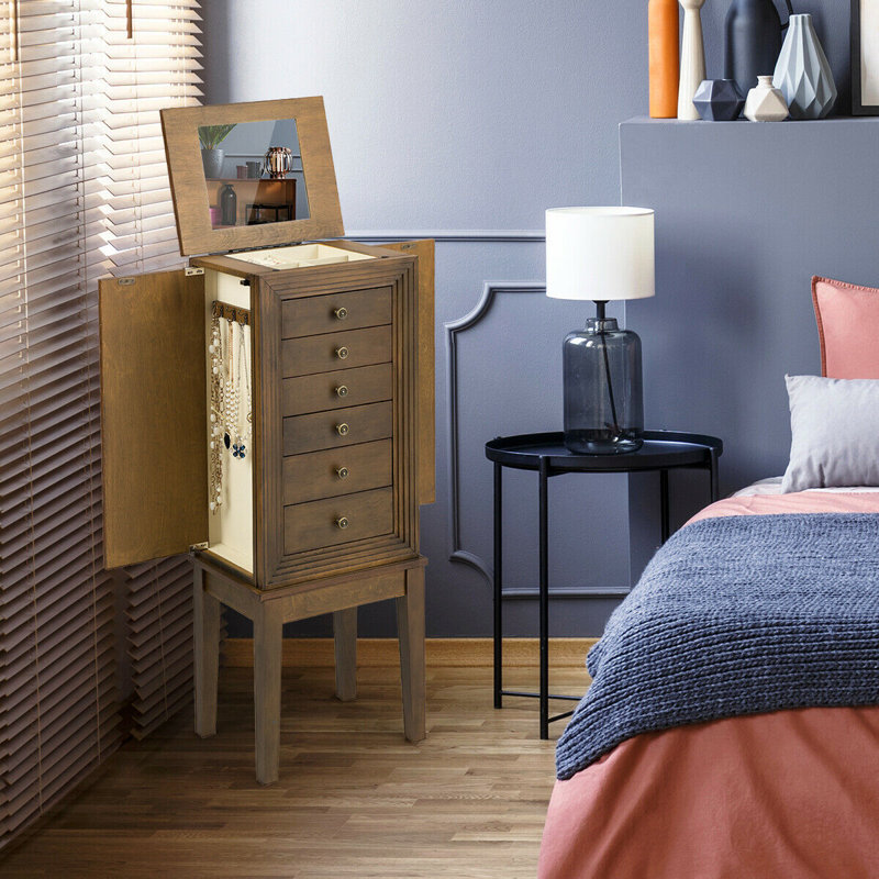 Gracie Oaks Pakin Free Standing Jewelry Armoire With Mirror Wayfair