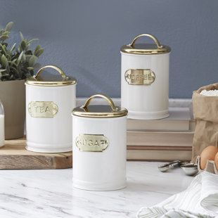 Metal Kitchen Canisters Jars You Ll Love Wayfair Metal Coffee Tea Sugar Set Of 3