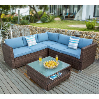 Wrought Studio Berends 7 Piece Rattan Sectional Seating Group With Cushions Reviews Wayfair