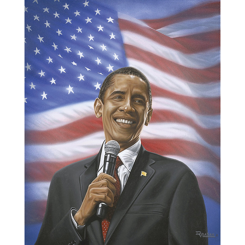 East Urban Home Barack Obama Giving A Speech Oil Painting Print