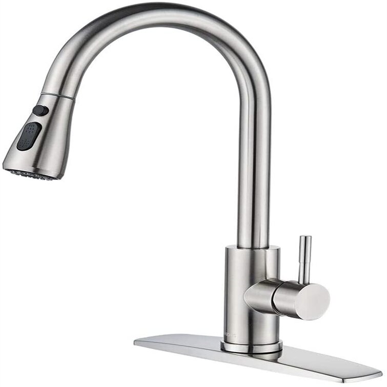 WEWE Single Handle High Arc Brushed Nickel Pull out Kitchen Faucet,Single Hole