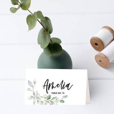 Outus 3.94 x 3.15 Inch Greenery Place Card Greenery Table Number Cards Eucalyptus Tent Cards for Wedding Seating Place Cards for Tables Sage Green Party Decoration Baby Shower Bridal 60 Pcs 