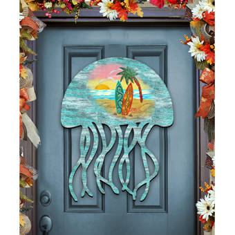 Get Wallpaper Ebern Designs Jellyfish Coastal Beach Wooden Decorative Door HD