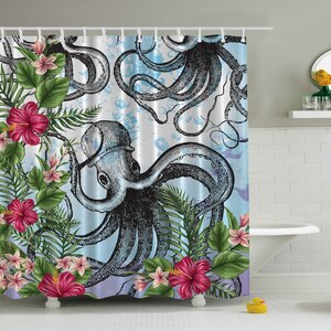 Octopus in Tropical Underwater Print Shower Curtain