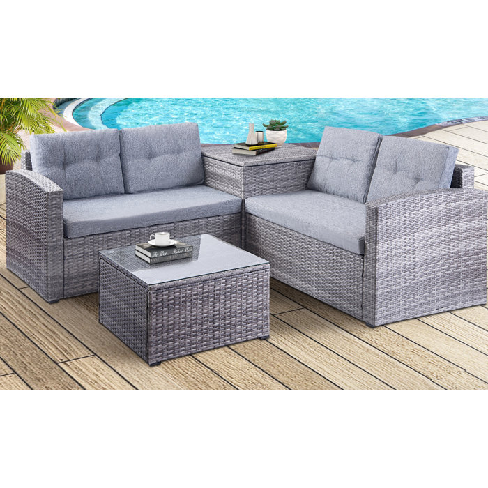 Merax Patio Dining Table Set Outdoor Furniture Sofa Pe Rattan Wicker Conversation Set