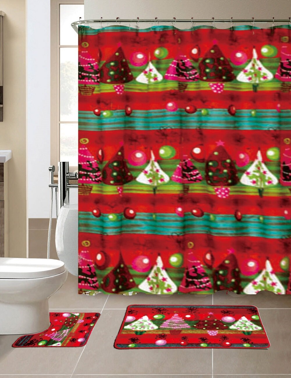 the holiday aisle 15 piece christmas shower curtain set thda4709