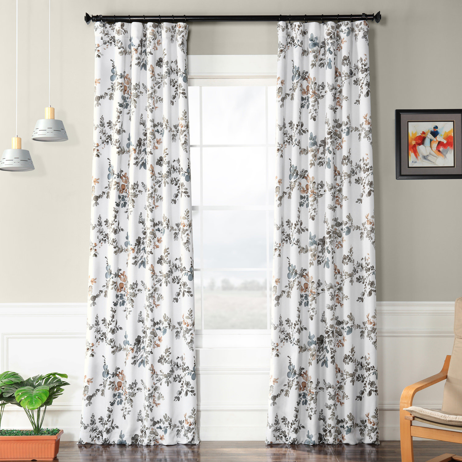 Darby Home Co Bickford Floral Blackout Rod Pocket Curtain Panels