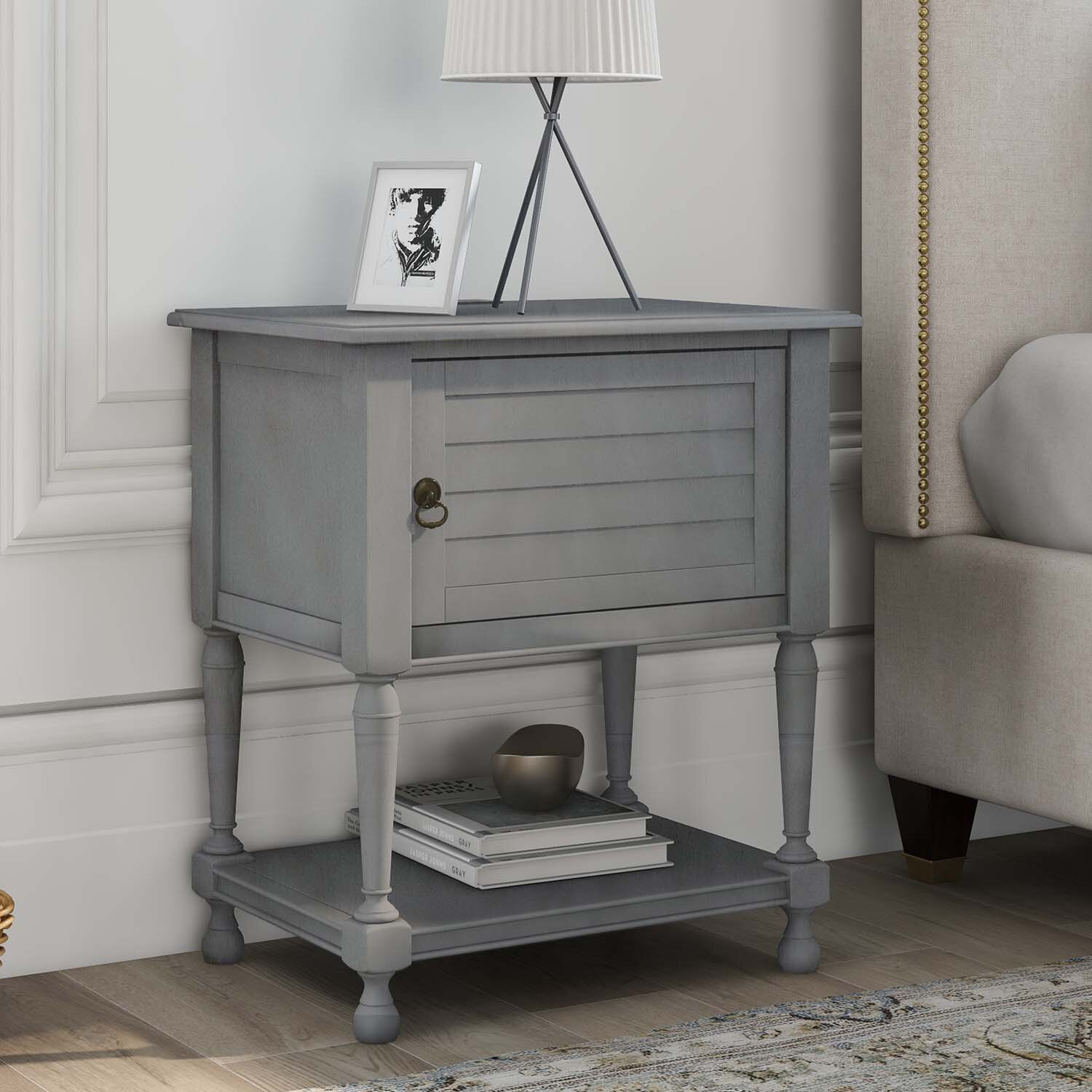 gray nightstand with charging station