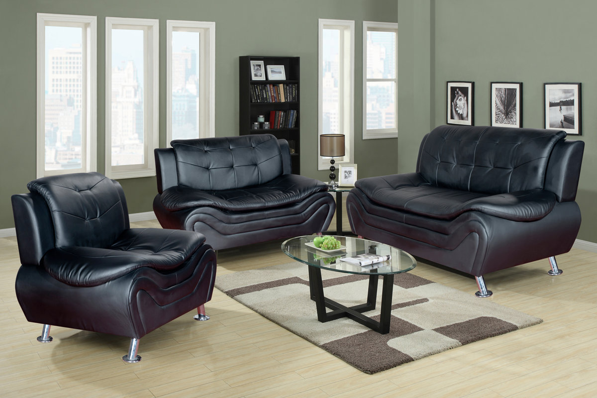 latitude run algarve 3 piece leather living room set & reviews latitude run algarve 3 piece leather living room set & reviews