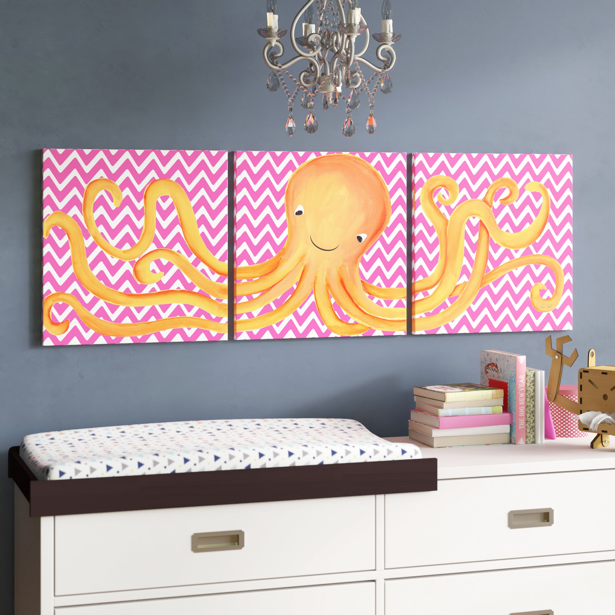 Doodlefish Sea Creatures Octopus Triptych Canvas Art Wayfair