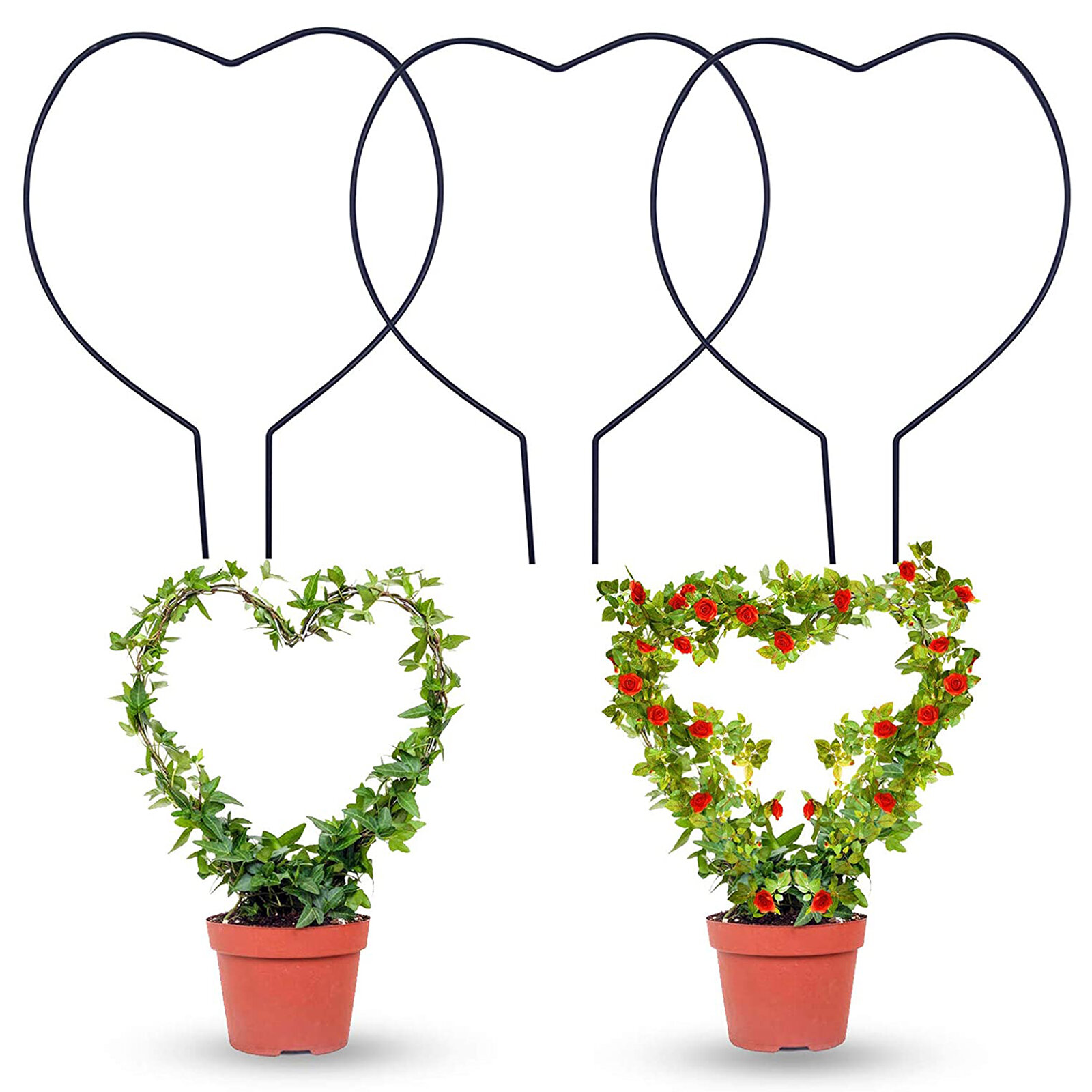 Garden Metal Trellis for Climbing Outdoor Plants Small Garden Trellis Rust Proof Vine Support Wire Decorative Potted Plant Climbing Heart Shaped Holder Rack Pack of 2 Heart 