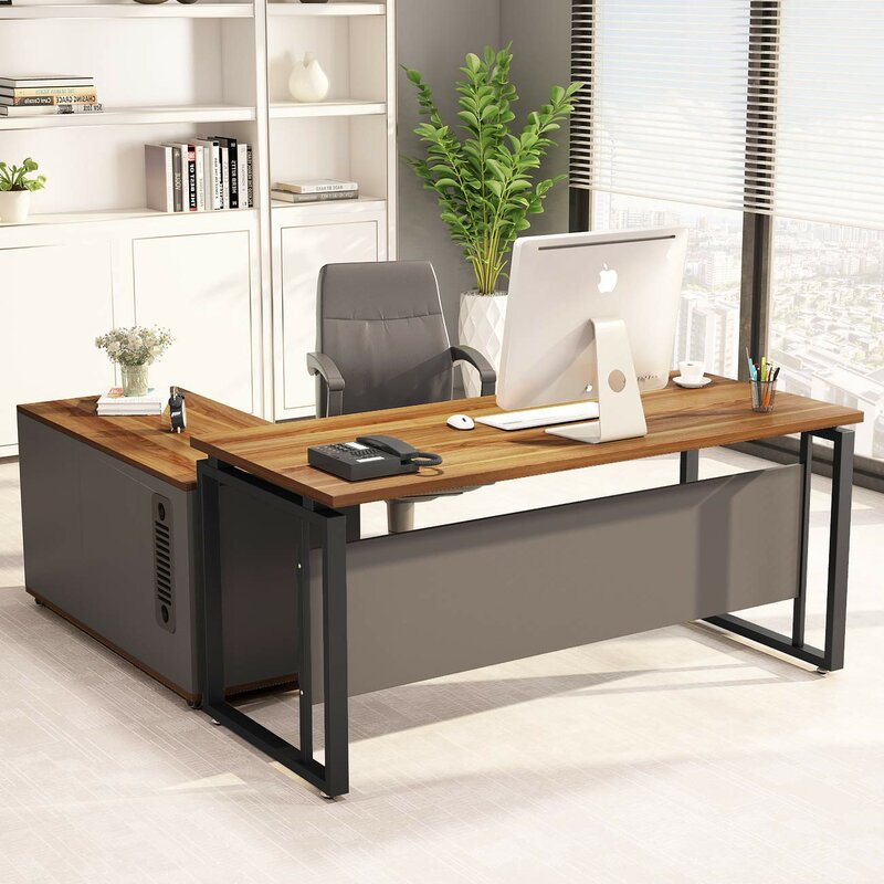 plumlee l-shaped computer desk with file cabinet storage