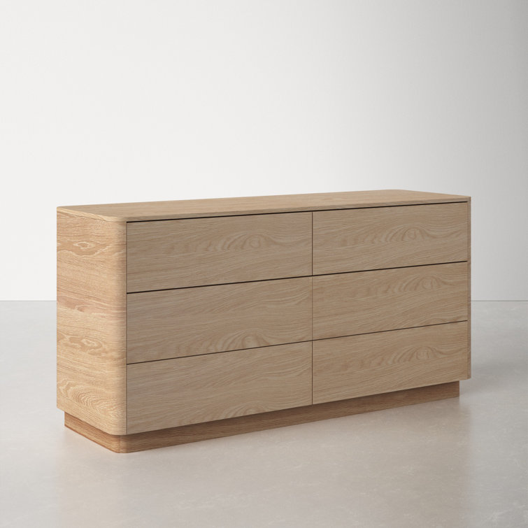 Transitional Soft Close 60" Oak Double Dresser with 6 Drawers