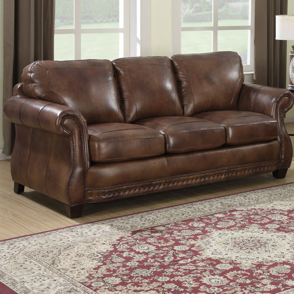 Darby Home Co Beglin Genuine Leather 86 Round Arm Sofa Reviews