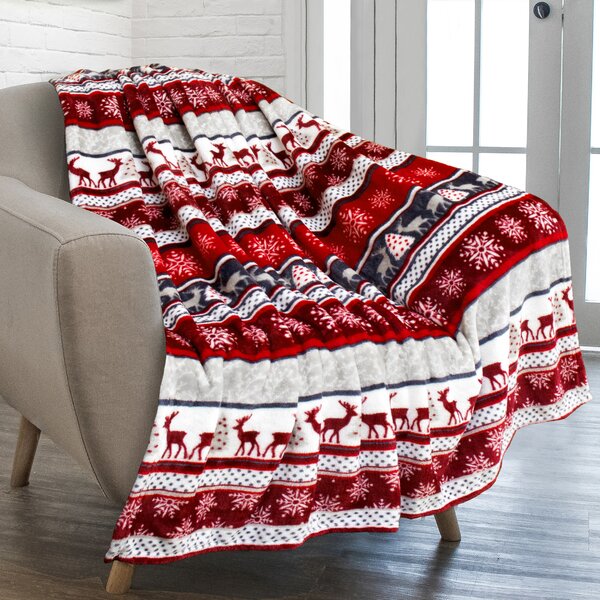 Sherpa Throw Blanket Happy Christmas Santa Claus in Chimney Super Soft Cozy Warm Luxury Microfiber Blankets Flannel Fleece Plush Quilt Bedspread for Bed Couch Sofa Red White Gingham Frame 