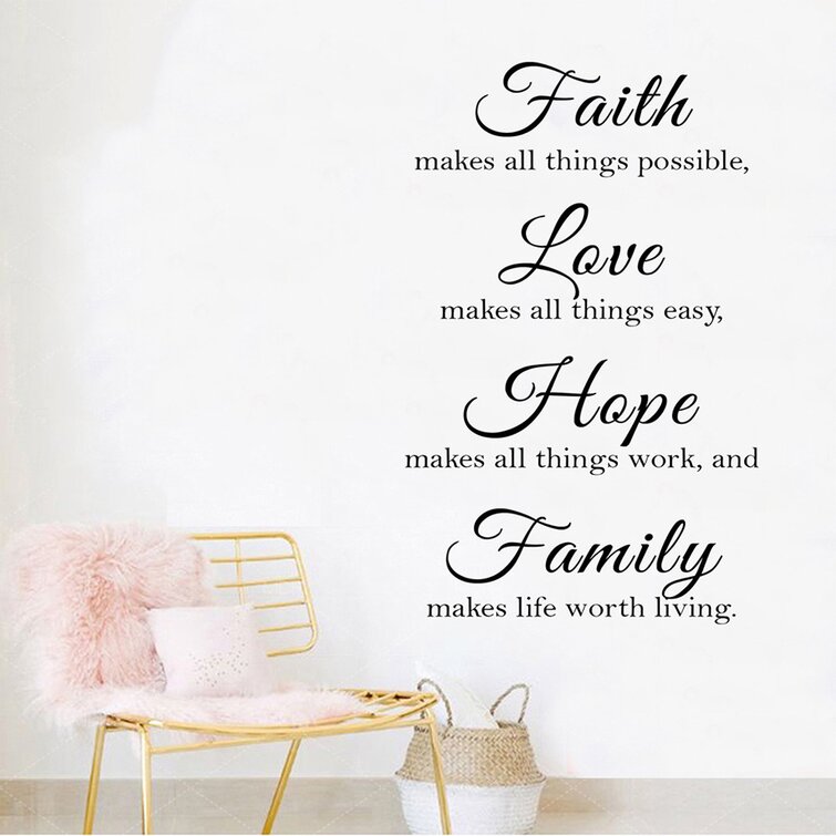 Home Decor Faith Love Hope Family Inspirational Quotes Wall Stickers Art Decal