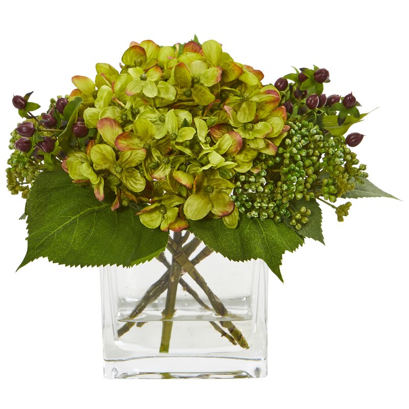 Rosecliff Heights Artificial Hydrangea Floral Arrangement In Vase Wayfair