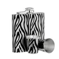 175 ml Stainless Steel BarCraft BCPALMFLSK Hip Flask with Tropical Palm Print Design