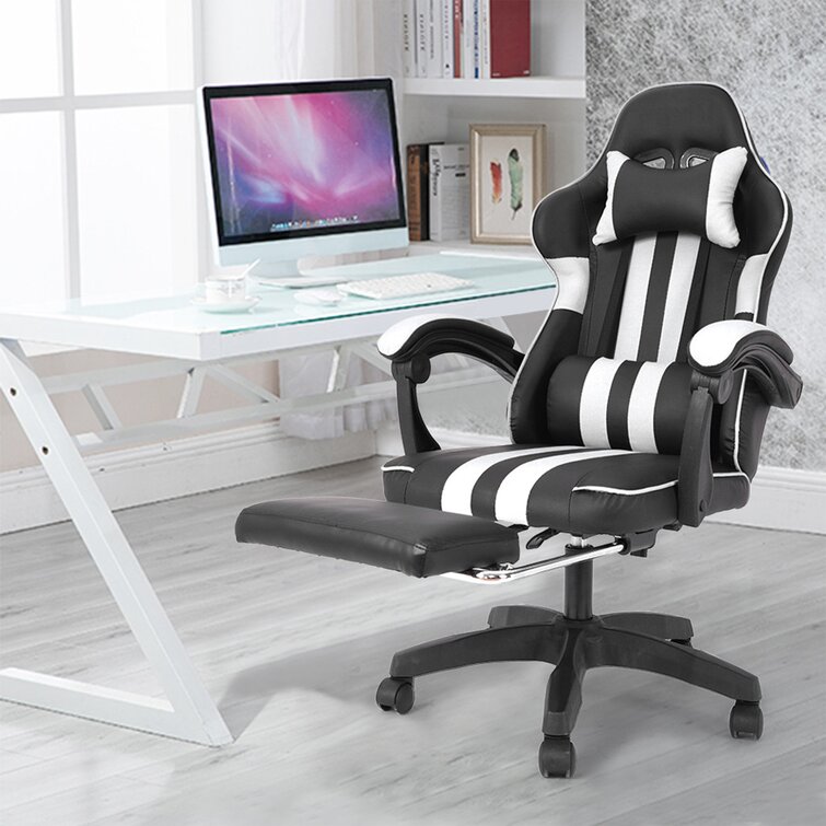 gaming chair with footrest adjustable backrest reclining leather office chair