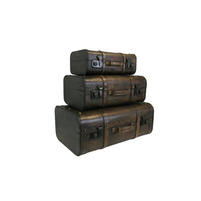 Mankin 3 Piece Wooden Suitcase Trunk Set INCOMPLETE 